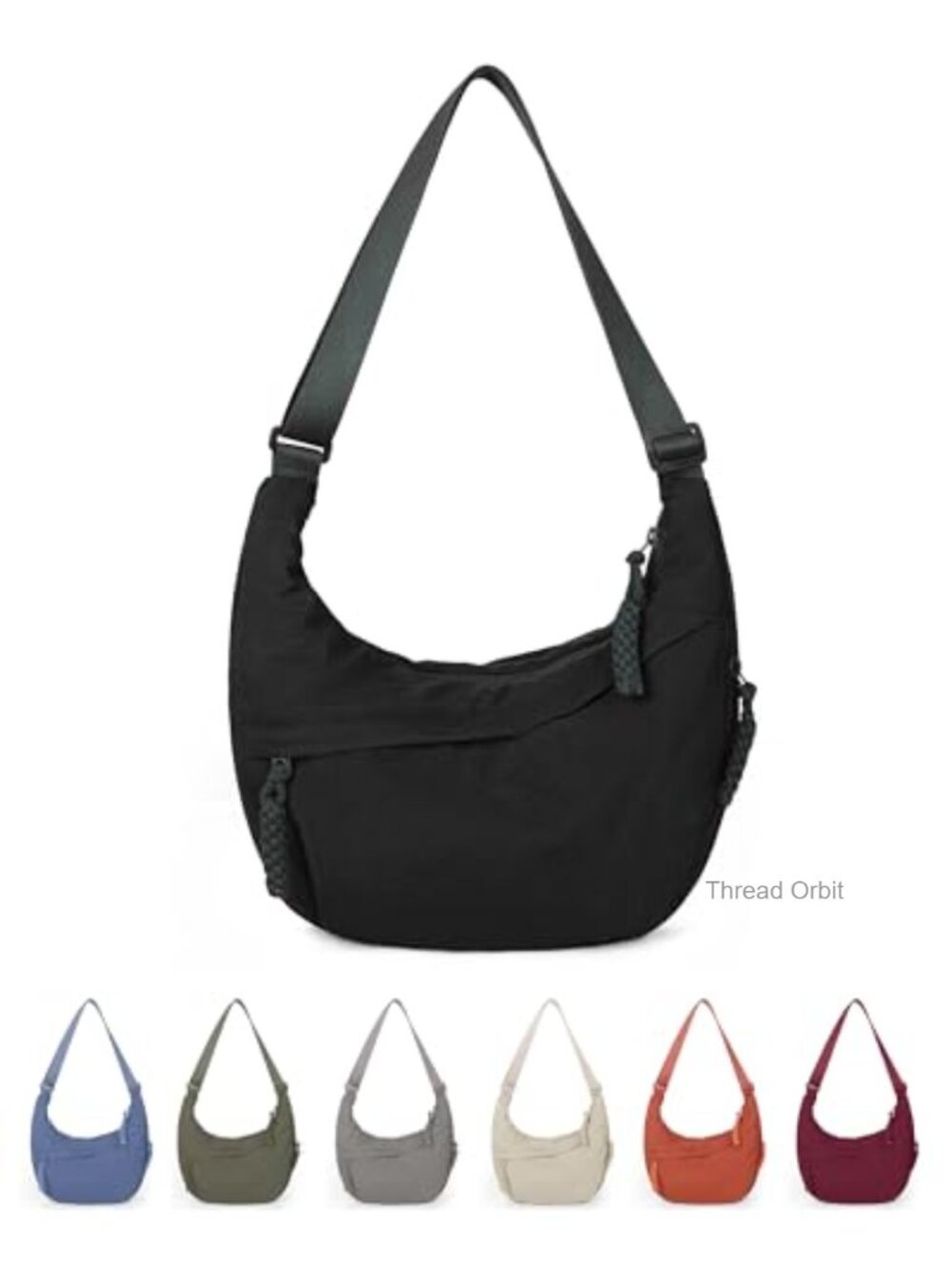Nylon Crescent Crossbody Bag, Medium Slouchy Hobo, Multiple Pockets